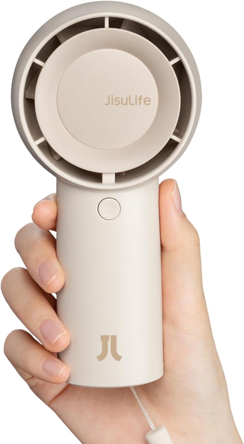 JISULIFE Handheld Portable Turbo Fan [16H Max Cooling Time], 4000mAh USB Rechargeable Personal Battery Operated Mini Small Pocket Fan with 5 Speeds for Travel/Outdoor/Vacation/Concerts