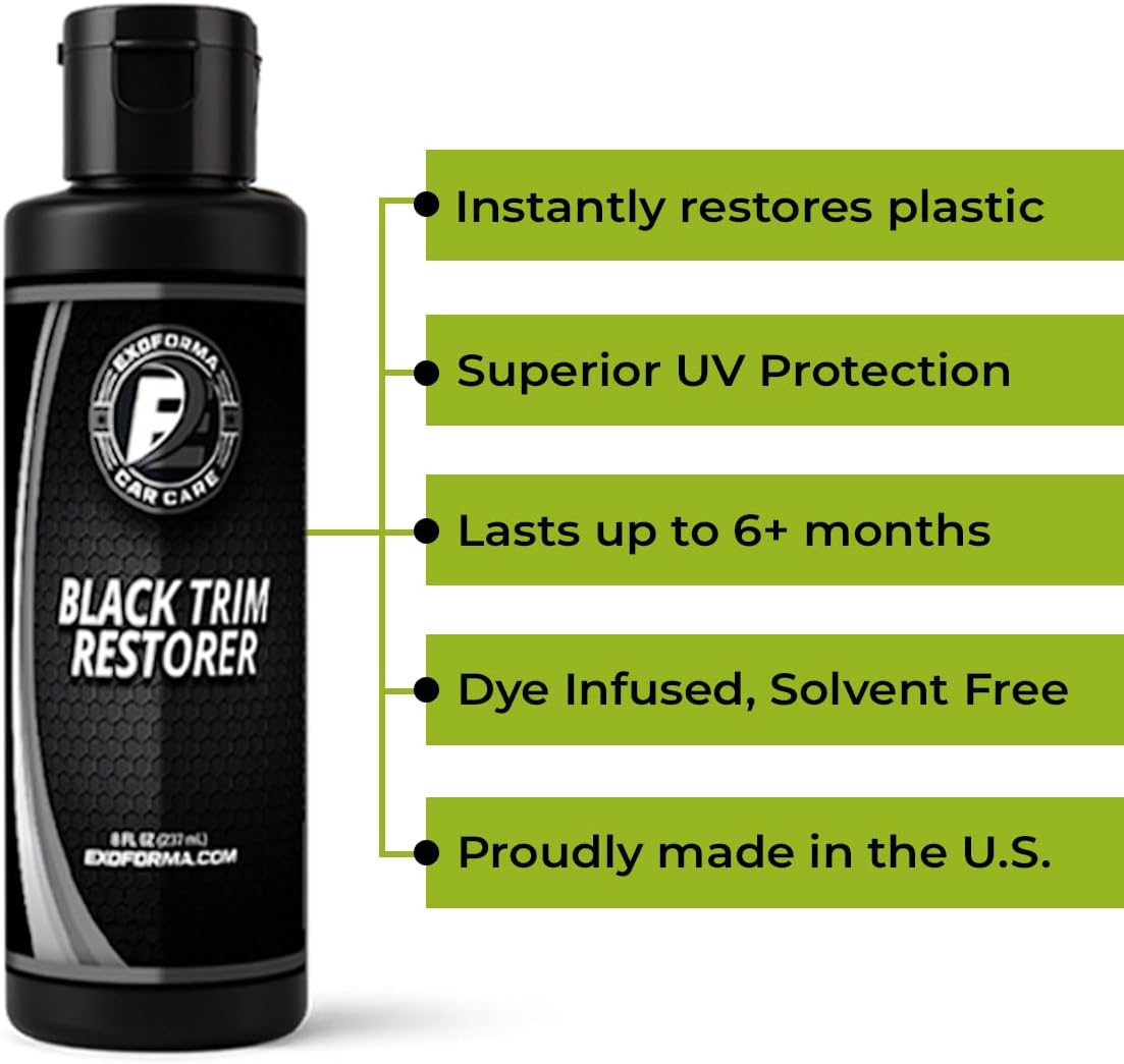ExoForma Black Trim Restorer - Lasts 6+ Months, Dye Infused Waterproof Plastic Restorer for Cars - Perfect for Faded Bumpers, Trim & Vinyl on Jeeps, Truck Beds, Avalanches & ATVs