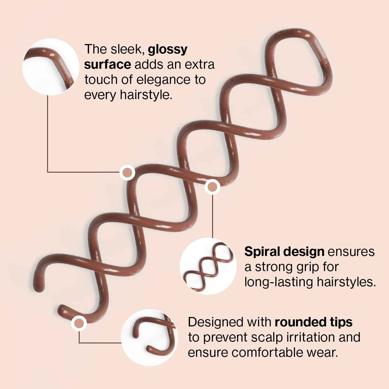 Spiral Bobby Pins for Girls and Women - Hair Bun Maker | Rounded Tips, Chip-Resistant Bun Twist Spiral Hair Pins | Secure Hold All-Day | Ideal Gifts for Women - 3Pcs, Brown