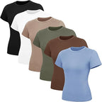 TNNZEET 6 Pack Womens Shirts - Short Sleeve Slim Fit Tight Crop Tops Spring Summer Clothes Basic Tees for Workout Gym Casual