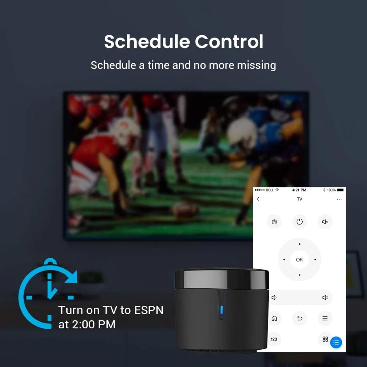 BroadLink RM4mini Smart Remote Hub - WiFi IR Blaster for TV Remote, Smart AC Controller, Works with Alexa/Google Home/IFTTT | TV Smart Remote Works with Alexa/Google Home/IFTTT, 360° 38KHz IR Blaster, Voice Control, Only Support 2.4GHz WiFi