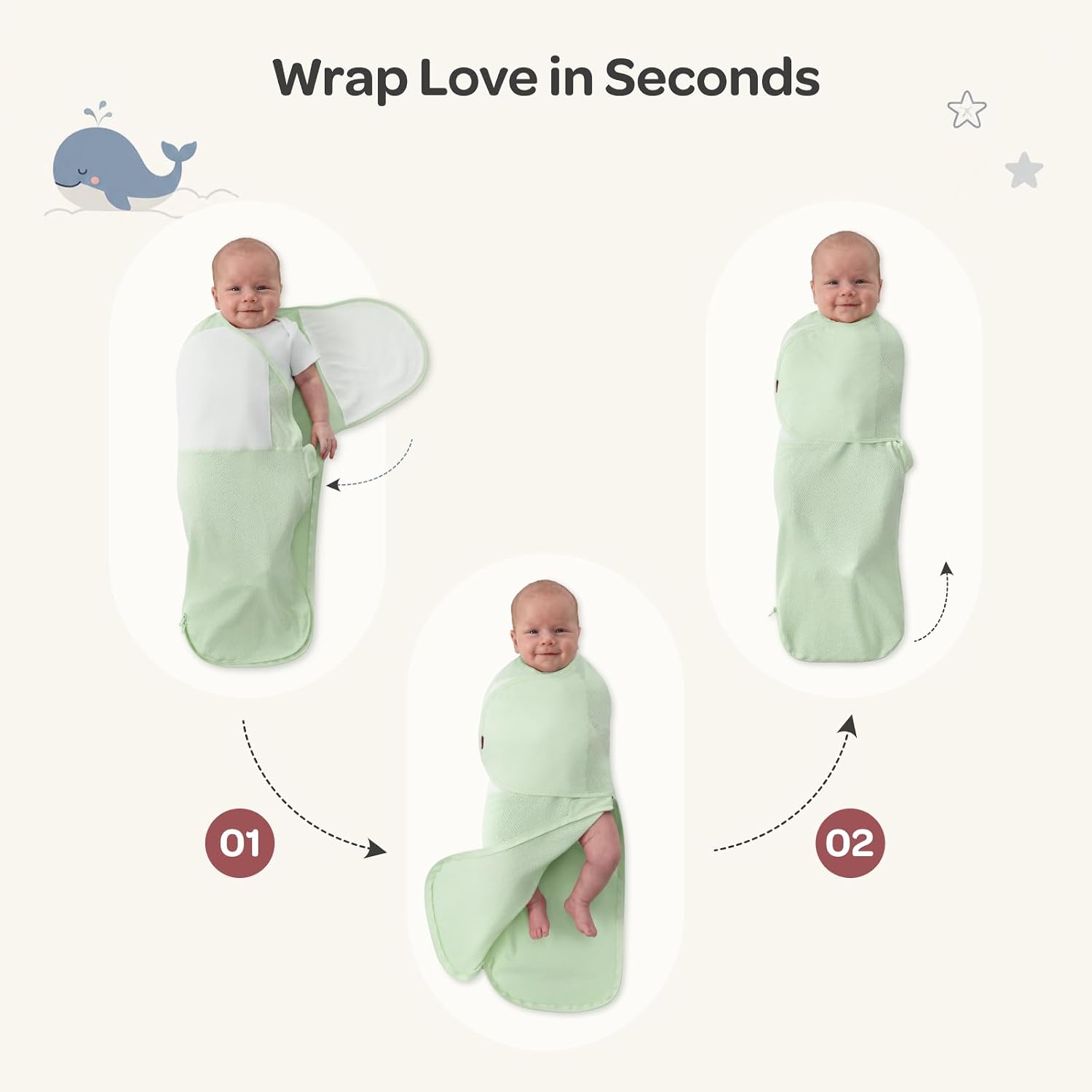 Momcozy Airflow Baby Swaddle, 100% Cotton Lightweight & Ultra Breathable, Ideal for Hot Sleeper Baby, Reduce Startle Reflex, Newborn Boys Girls Registry Essentials, 2-Pack