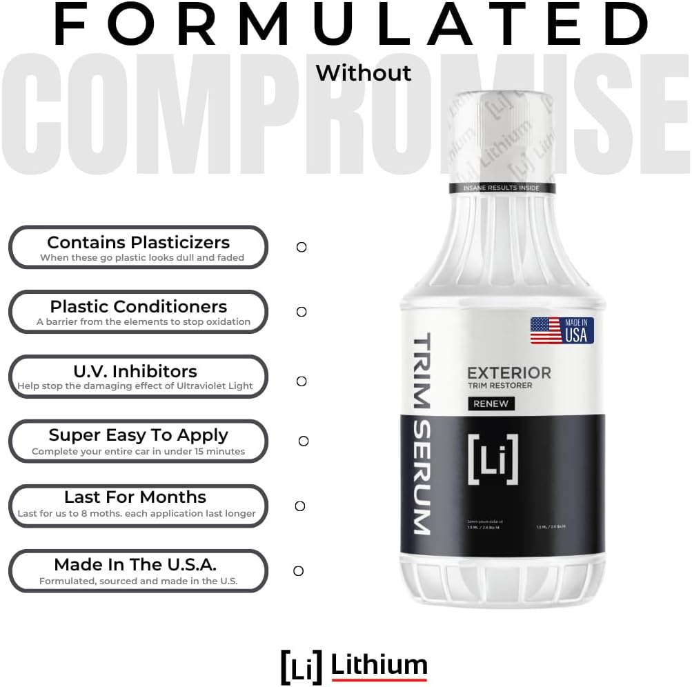 Trim Serum- Plastic Restorer for Cars- Restores Even the Most Damaged Plastic, Rubber, and Vinyl - Black Trim Restorer That Lasts For Months - Penetrates Plastic Pores Restoring Color (16 Oz)