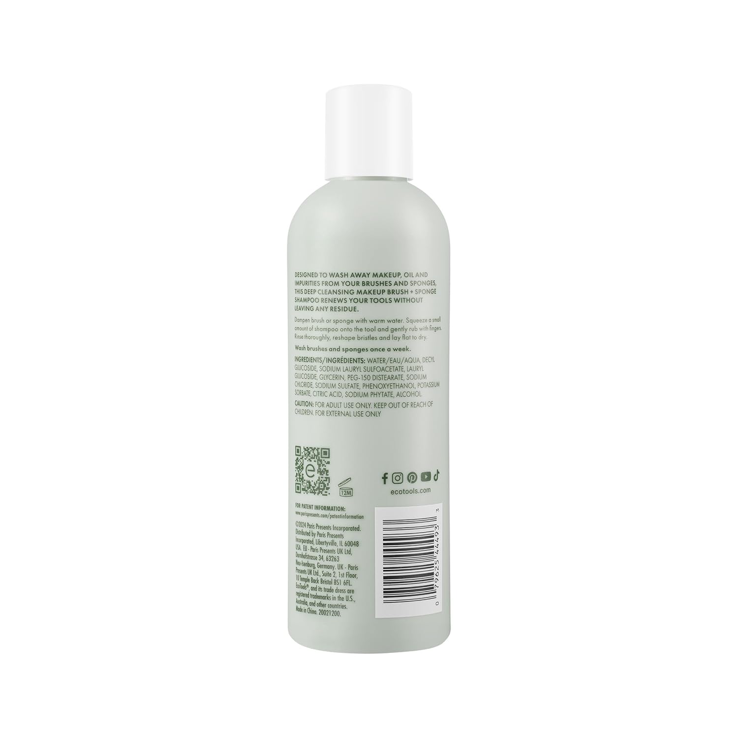 EcoTools Makeup Brush + Sponge Shampoo, Remove Makeup & Impurities From Tools, Sponges, & Puffs, Fragrance-Free Brush Cleanser, No Harsh Chemicals, Vegan, & Cruelty-Free, 8 fl. oz./236 ml. Bottle