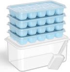DOQAUS Ice Cube Tray with Lid and Bin - 4 Pack Silicone Ice Cube Trays for Freezer, Stackable Ice Bucket Kits with Storage Container & Scoop for Kitchen