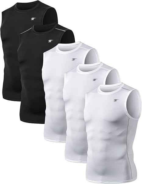 5 Pack Men's Athletic Compression Shirts Sleeveless Workout Tank Top Sports Base Layer Running Basketball