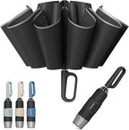 QWB Inverted Umbrella with Carabiner Handle, Compact Wind Proof Umbrellas For Rain and Sun Protection, Portable Reverse Folding Umbrella, Car Umbrella for Women Men, 10 Ribs