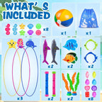 YUJUN Pool Diving Swimming Toys, Summer Underwater Game Toys with Pool Fishes Dive Sticks Rings Gems Storage Bag for Kids Swim Birthday Party Favors
