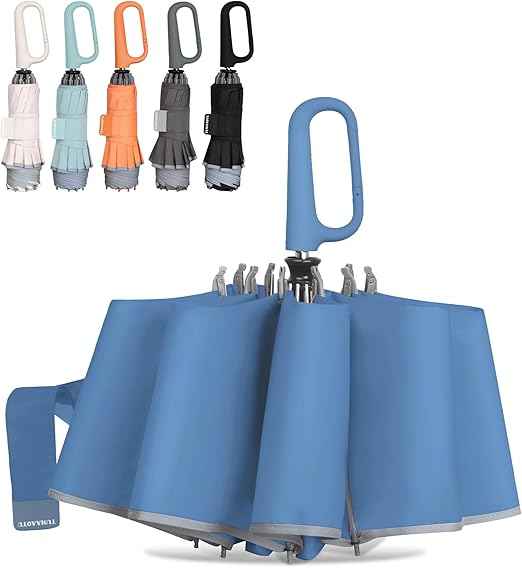 QWB Inverted Umbrella with Carabiner Handle, Compact Wind Proof Umbrellas For Rain and Sun Protection, Portable Reverse Folding Umbrella, Car Umbrella for Women Men, 10 Ribs