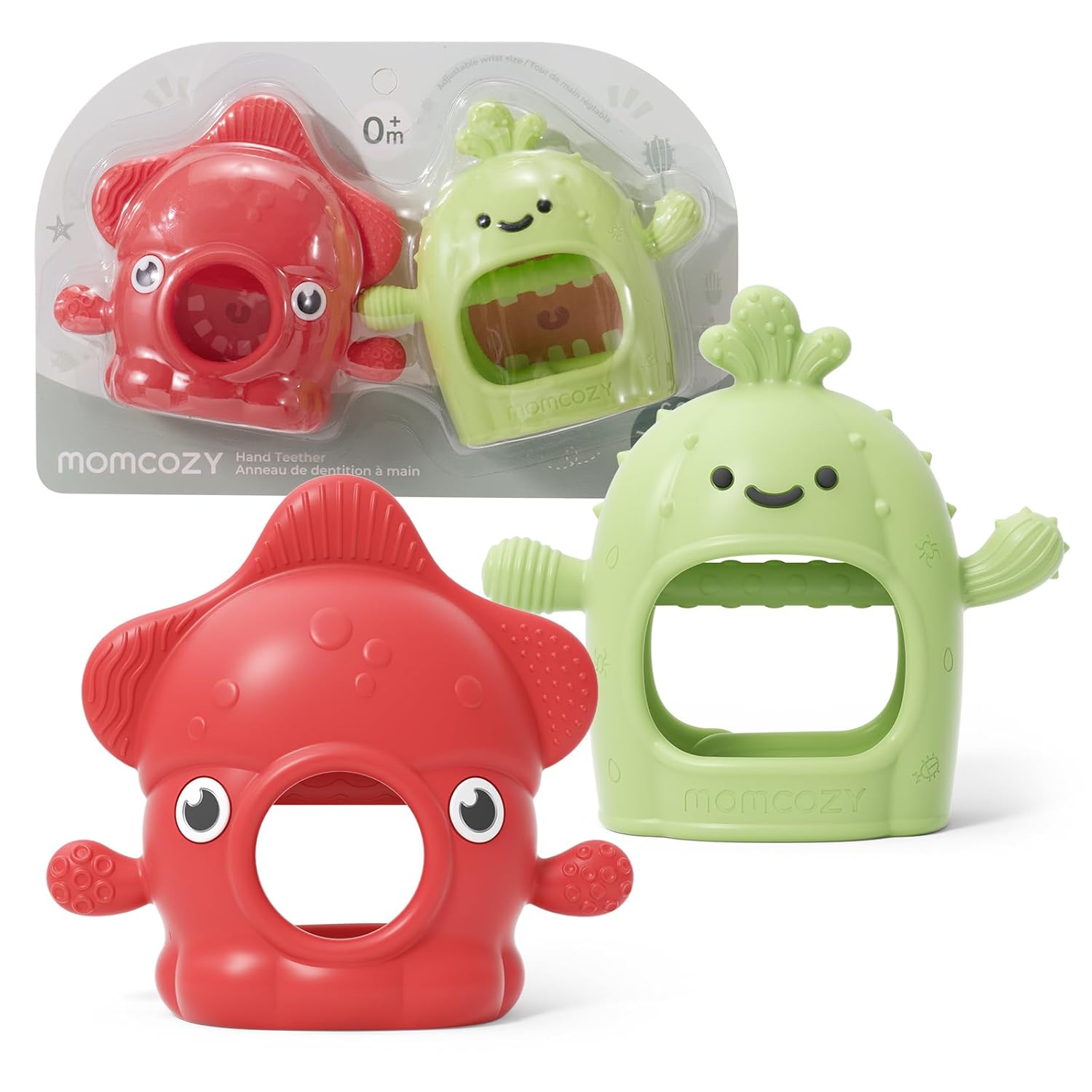Momcozy 2 Pack Baby Teething Toys, Food Grade Silicone Baby Teethers for 0–12 Months, Baby Teether Mitten Wrist Teether Set, Easy Grip Teething Relief with Multiple Chew Points