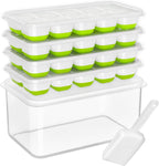 DOQAUS Ice Cube Tray with Lid and Bin - 4 Pack Silicone Ice Cube Trays for Freezer, Stackable Ice Bucket Kits with Storage Container & Scoop for Kitchen