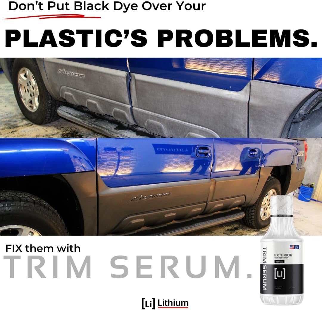 Trim Serum- Plastic Restorer for Cars- Restores Even the Most Damaged Plastic, Rubber, and Vinyl - Black Trim Restorer That Lasts For Months - Penetrates Plastic Pores Restoring Color (16 Oz)