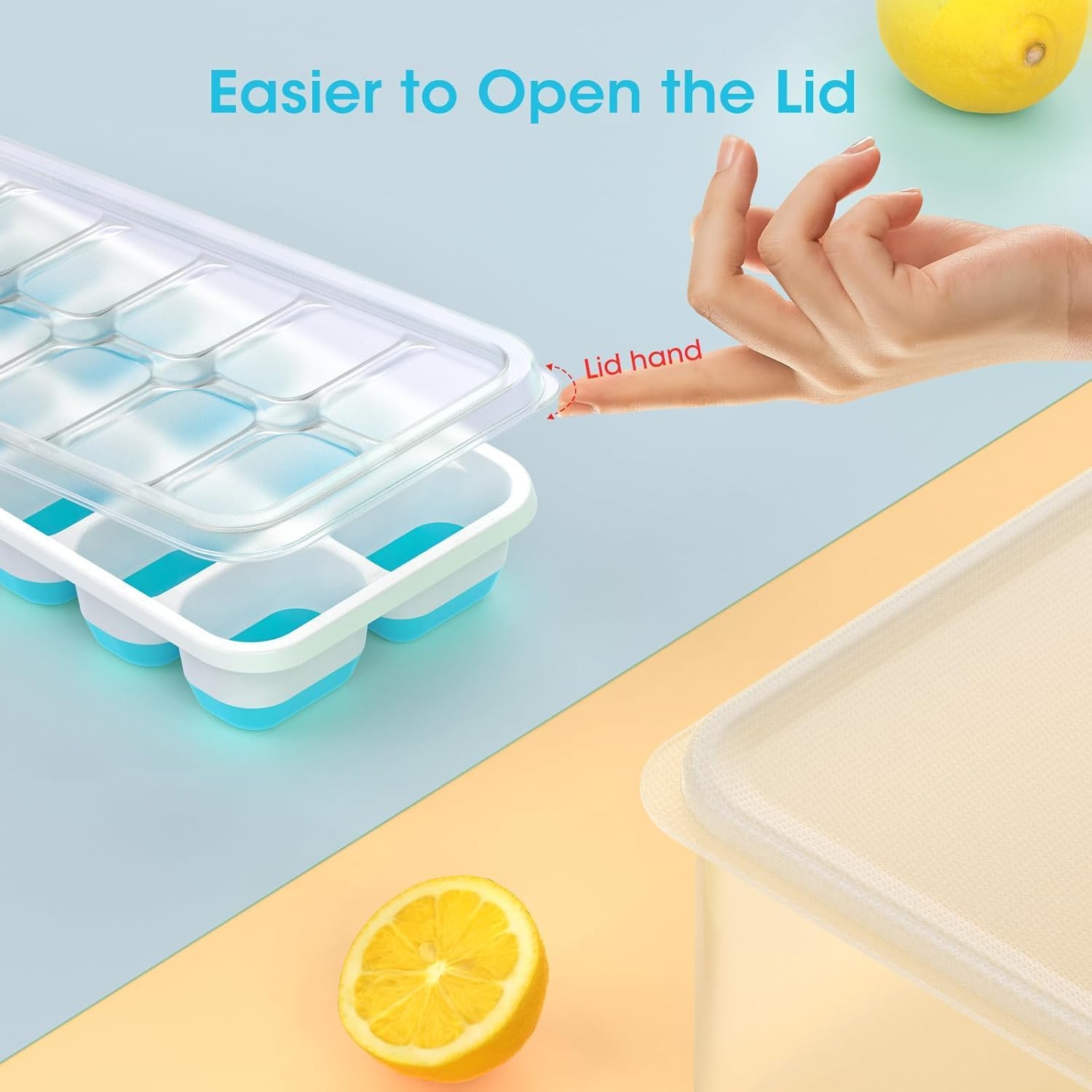 DOQAUS Ice Cube Tray with Lid and Bin - 4 Pack Silicone Ice Cube Trays for Freezer, Stackable Ice Bucket Kits with Storage Container & Scoop for Kitchen