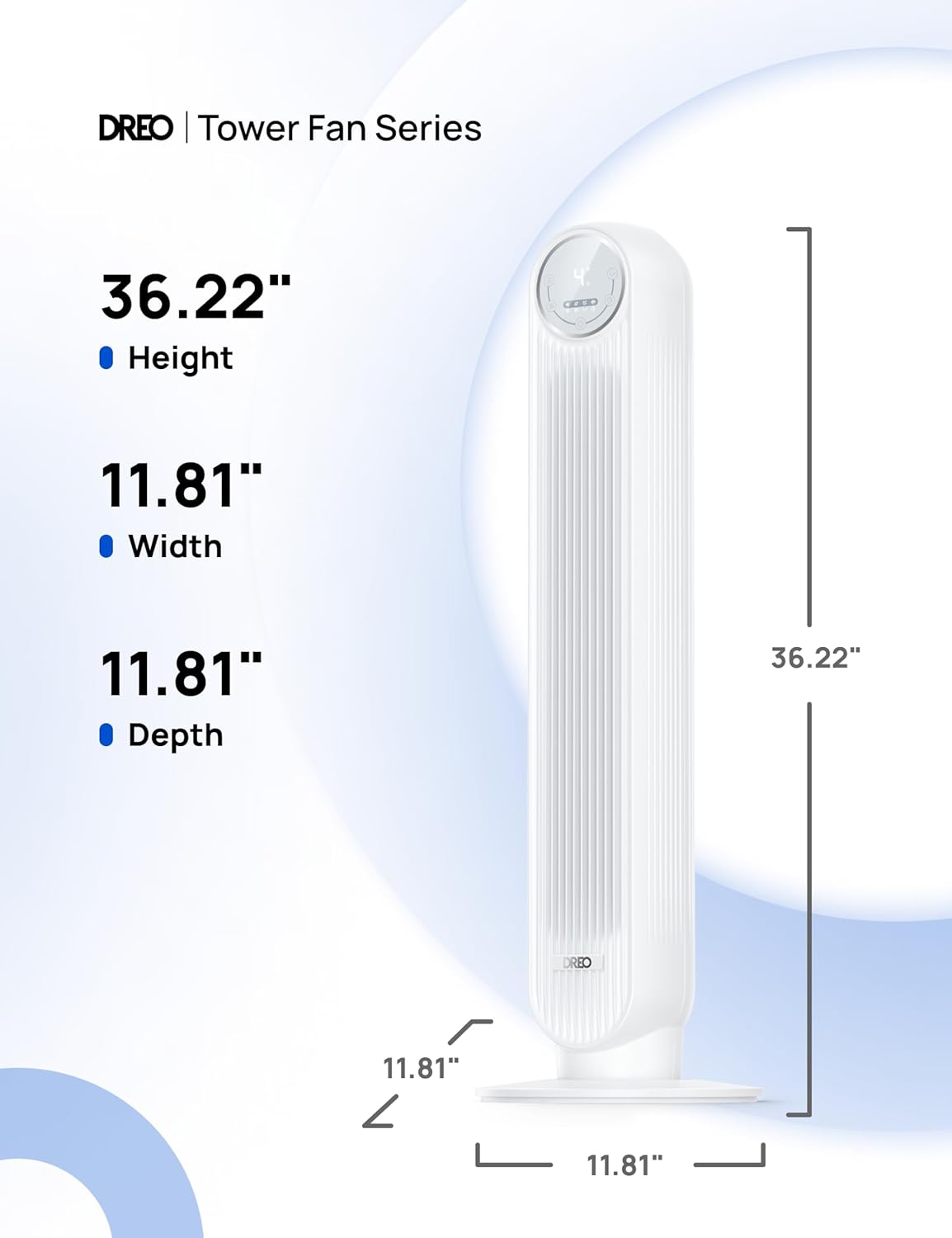DREO Tower Fan for Bedroom, 2026 Upgraded DC Motor, 28ft/s High Velocity, 20dB Ultra Quiet Standing Fan, 8 Speeds 4 Modes, 90° Oscillating Bladeless Fan for Indoors, Floor Fans with Remote