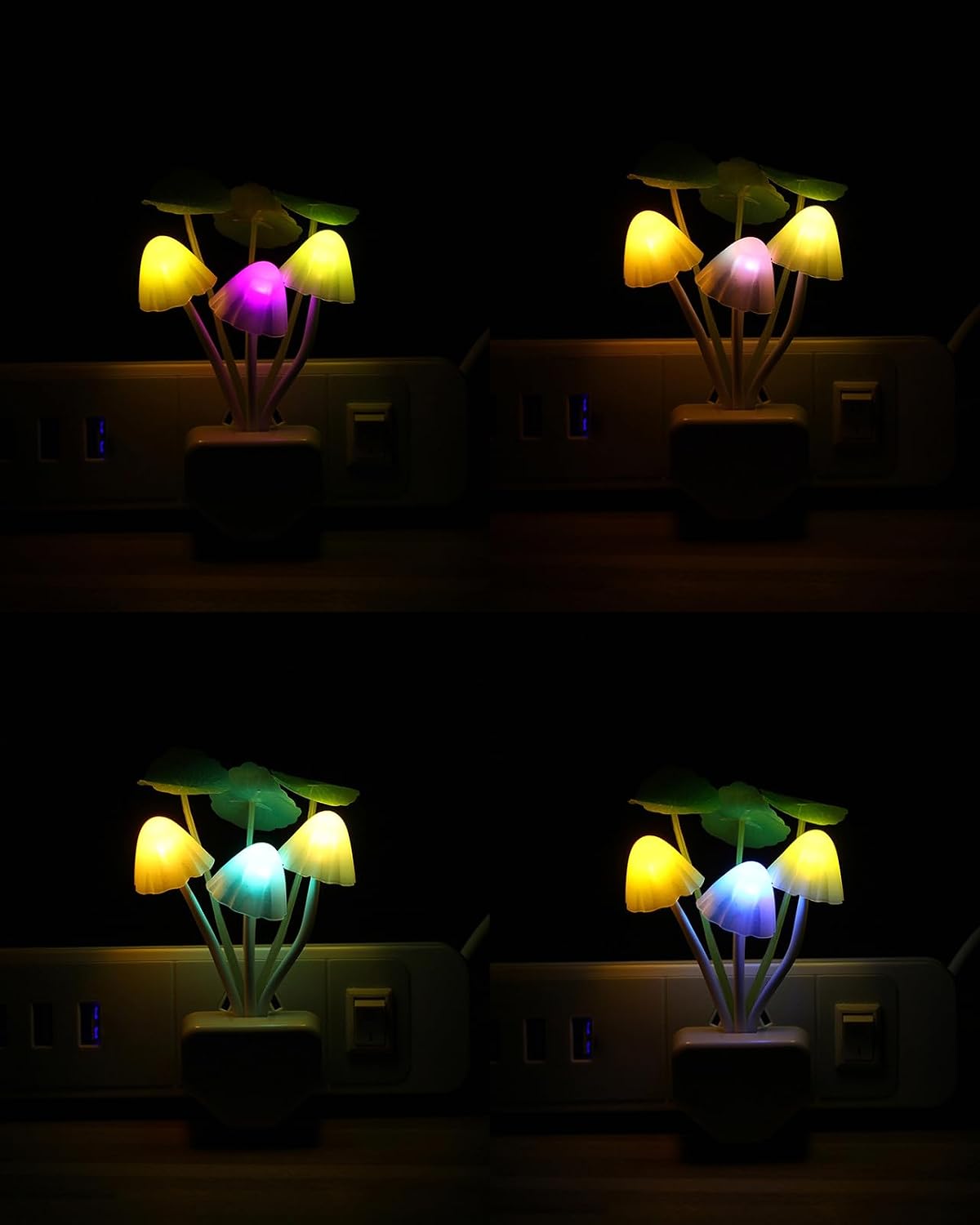 Rienar Sensor Led Night Light, Color Changing Plug-in LED Mushroom Dream Bed Lamp