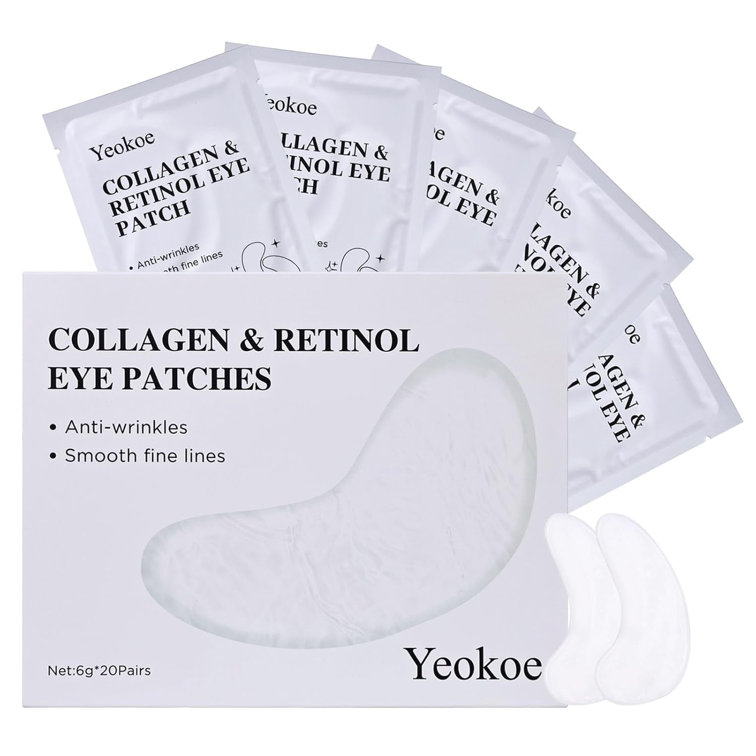 Yeokoe Under Eye Patches for Dark Circles,Eye Mask for Puffy Eyes With Collagen,Retinol,Vitmin C,Hyaluronic Acid and Niacinamide Face Masks Skincare Spa Gifts for Woman 20Pairs