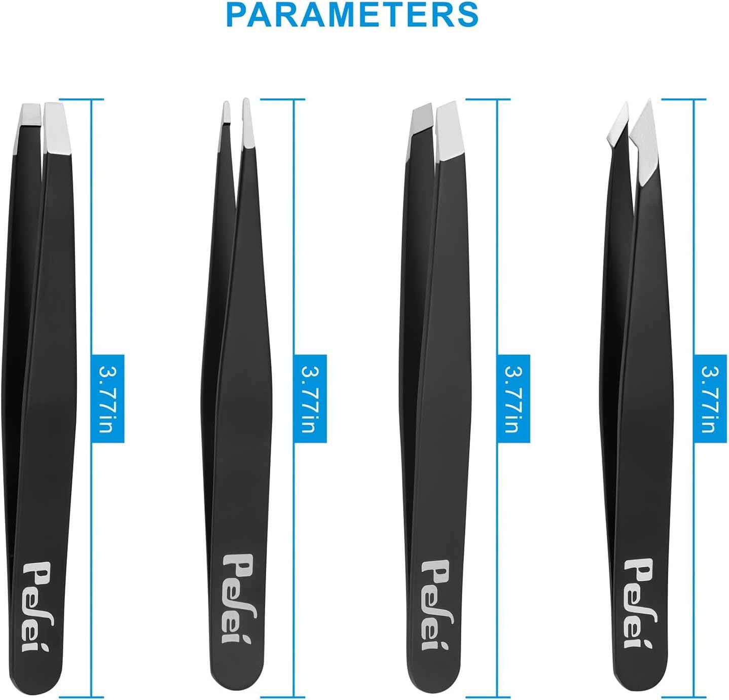 Pefei Tweezers Set - Professional Stainless Steel Tweezers for Eyebrows - Great Precision for Facial Hair, Splinter and Ingrown Hair Removal (Black)