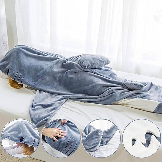 inkArts Shark Blanket Hoodie Onesie for Adult & Kid, Wearable Shark Sleeping Bag, Soft Cozy Onesie Costume