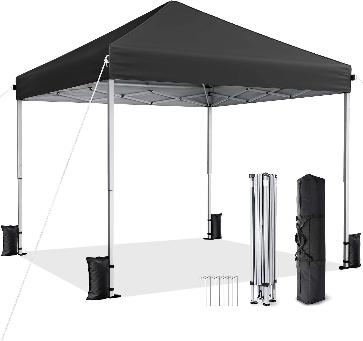 10x10 Pop Up Canopy, Portable Instant Canopy Tent with Carry Bag, 4 Sandbags and 8 Stakes for Outdoor Events, Parties & Camping
