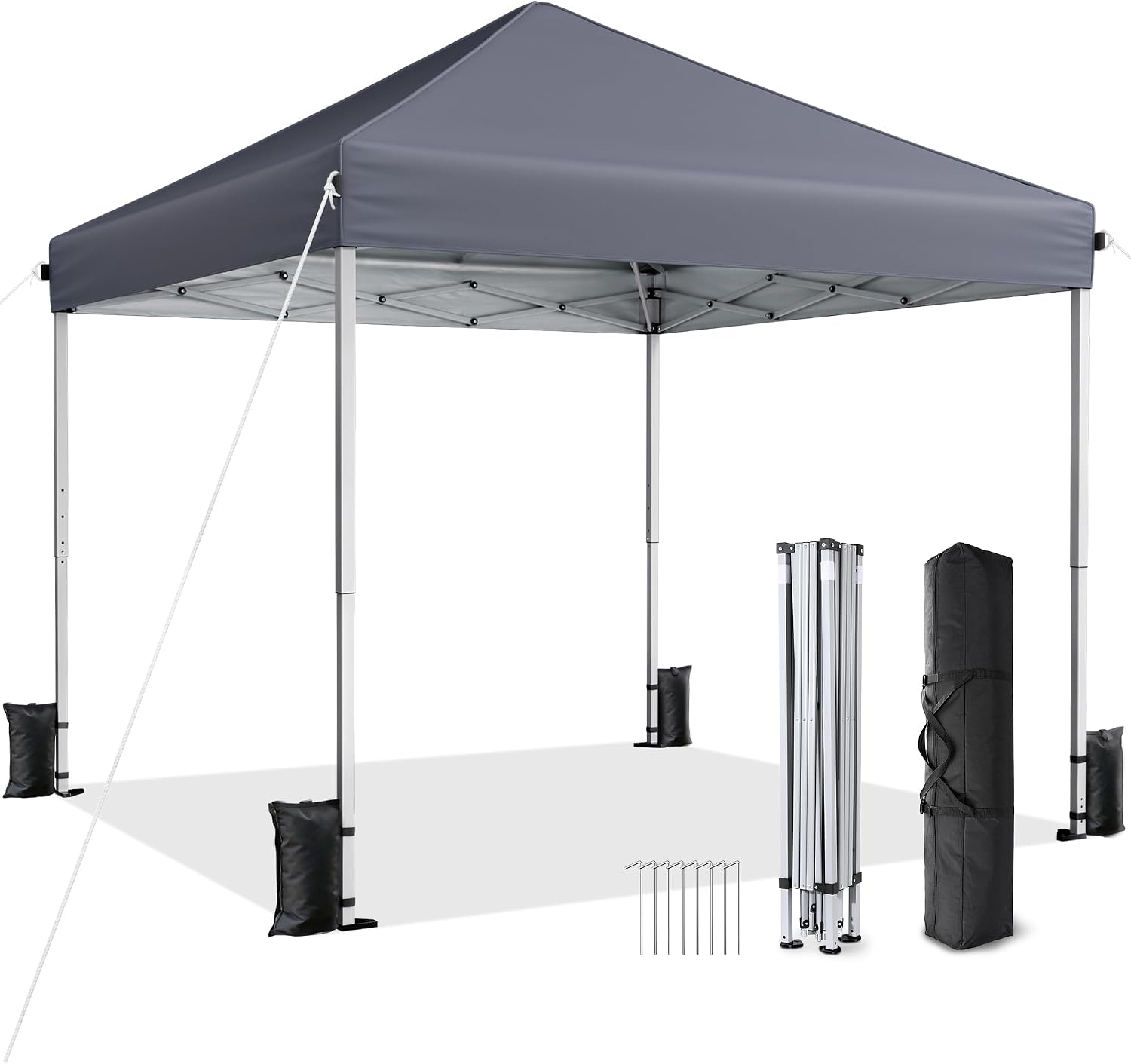 10x10 Pop Up Canopy, Portable Instant Canopy Tent with Carry Bag, 4 Sandbags and 8 Stakes for Outdoor Events, Parties & Camping