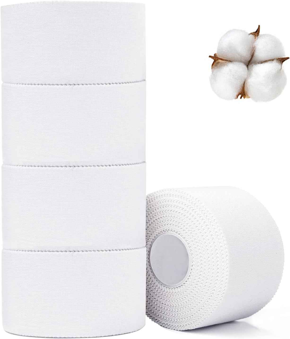 Athletic Tape,5 Pack White Sports Tape,Very Strong No Sticky Residue Wrist Ankle Tape for Gymnastics Boxing Lacrosse Climbing Hockey Bat