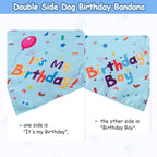 Double-sided dog birthday bandana with 'It's My Birthday!' and 'Birthday Boy' text on a blue background.