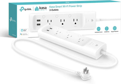 kasa smart Plug Power Strip KP303, Surge Protector with 3 Individually Controlled Smart Outlets and 2 USB Ports, Works with Alexa & Google Home, No Hub Required , White | Surge Protector with 3 Individually Controlled Smart Outlets and 2 USB Ports