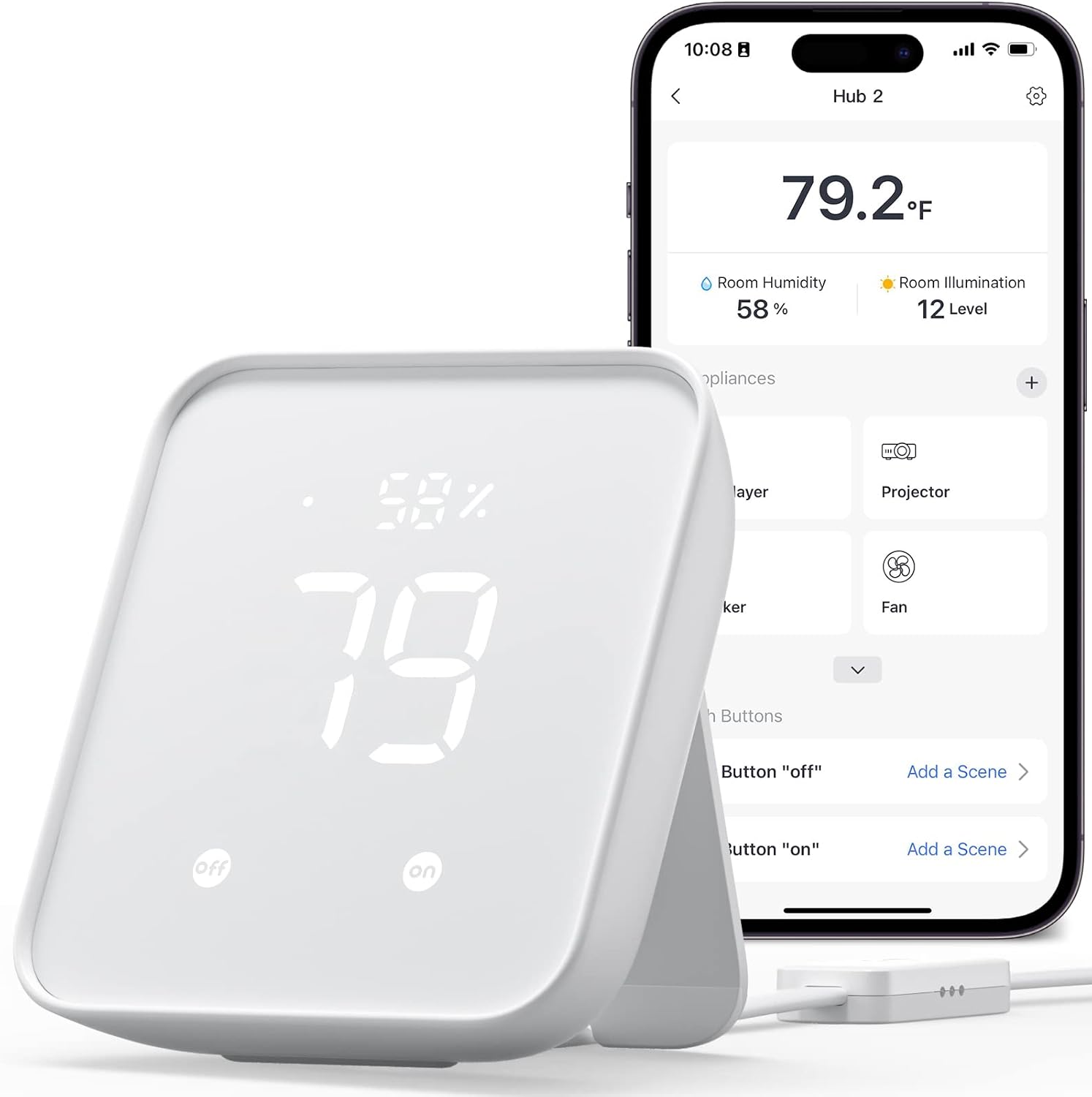 SwitchBot Hub 2 (2nd Gen), Work as a WiFi Thermometer Hygrometer, IR Remote Control, Smart Remote and Light Sensor, Link SwitchBot to Wi-Fi (Support 2.4GHz), Alexa, Google Home, Apple Home Compatible