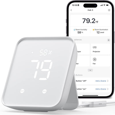 SwitchBot Hub 2 (2nd Gen), Work as a WiFi Thermometer Hygrometer, IR Remote Control, Smart Remote and Light Sensor, Link SwitchBot to Wi-Fi (Support 2.4GHz), Alexa, Google Home, Apple Home Compatible