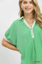 Umgee Oversized Contrast Stripe Trim Top