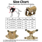 Size chart for a tactical dog harness with measurements and illustrations.