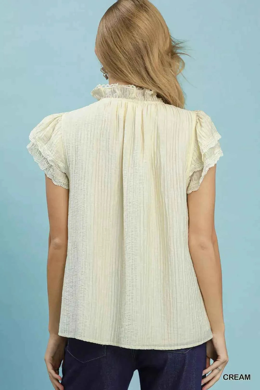 Umgee Lace Trim Ruffle Top