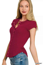 Zenana Double Knit Snap Button Short Sleeve Shirt