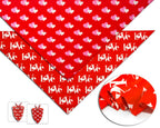 Red paper with pink hearts and 'Love' text, folded and displayed with a heart-shaped gift bag.
