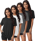 Kinglaman 4 Pack Women Basic T Shirts Tees Workout Short Sleeve Casual Tops | Loose fit, Crew neck, Athletic gym tops, Soft fabric for daily workout wear
