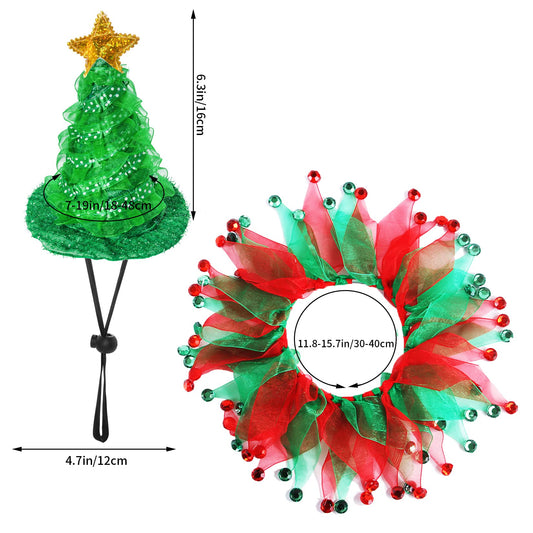 Cat & Small Dog Christmas Costume – Green Hat & Tutu Collar
