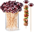JtmyAota 100 Pack Football Toothpicks, 4.7 Inch Bamboo Cocktail Picks, Bamboo Toothpicks for Rugby Ball Super Bowl League Sports Catered Events Party Supplies