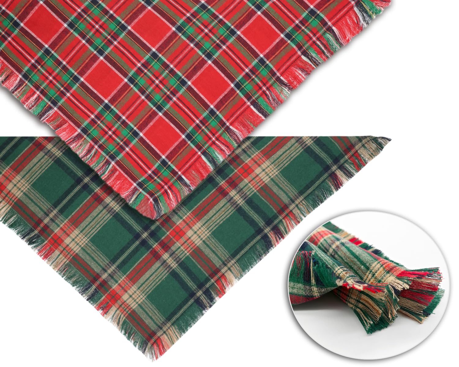 2PCS Christmas Dog Bandanas – Red and Green Plaid with Tassels