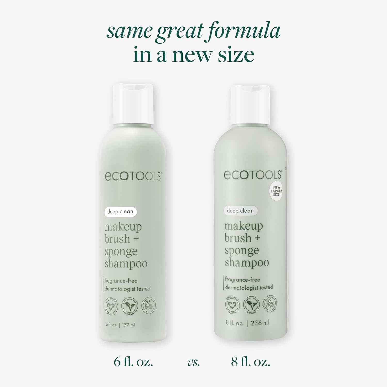 EcoTools Makeup Brush + Sponge Shampoo, Remove Makeup & Impurities From Tools, Sponges, & Puffs, Fragrance-Free Brush Cleanser, No Harsh Chemicals, Vegan, & Cruelty-Free, 8 fl. oz./236 ml. Bottle