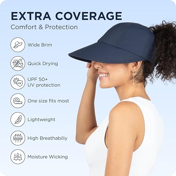 Ponyflo Sunblocker Wide Brim Hat, Patented Women’s Ponytail Sun Hat for Adults, UPF 50 Sun Protection