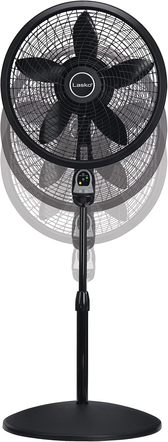 Lasko Oscillating Cyclone Pedestal Fan with Remote Control - Cooling Standing Fan for Bedroom, Living Room, and Home Office - Adjustable Height - 3 Quiet Speeds - 1843 - 18" Blade Diameter - Black