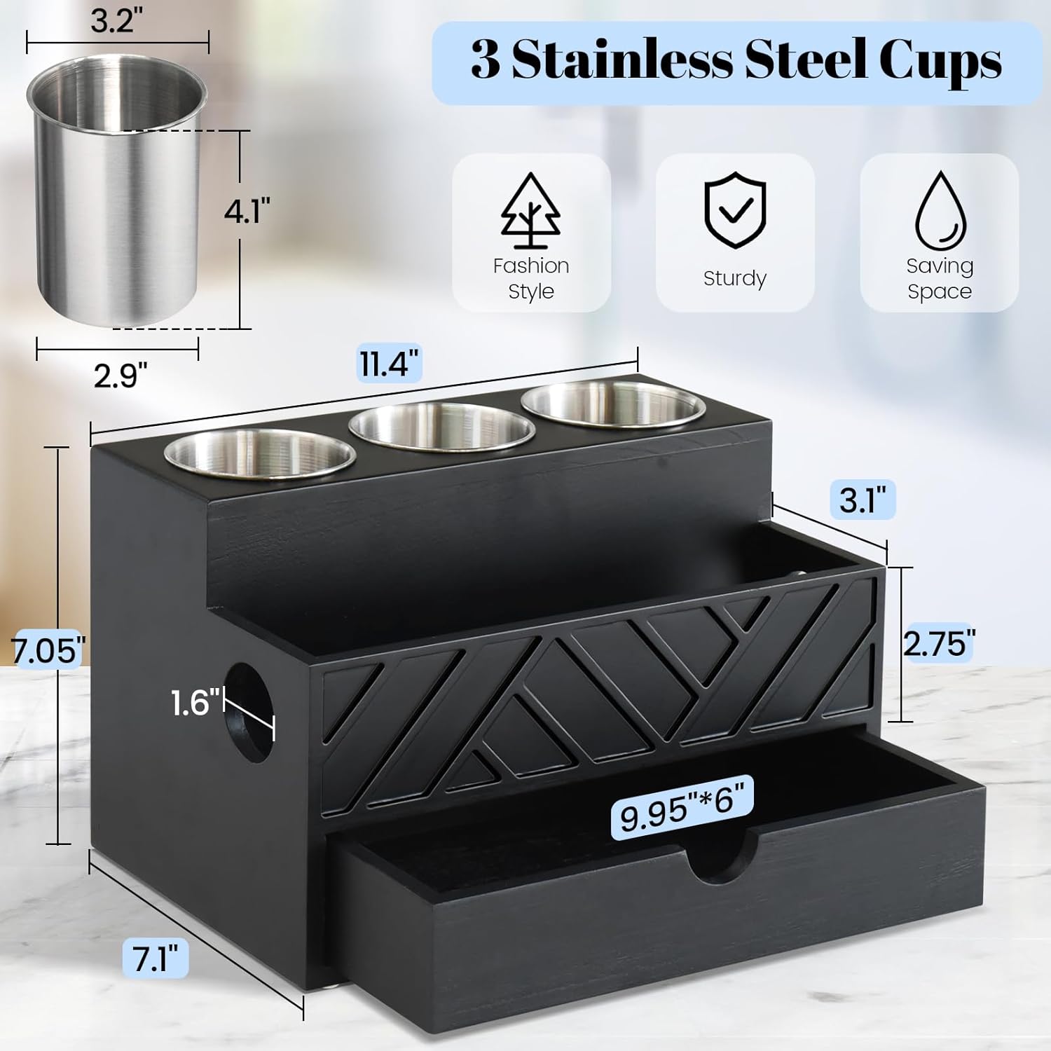 Hair Tool Organizer, Hair Dryer Holder with Drawer, Bathroom Countertop Organizer for Bathroom Accessories, Blow Dryer Organizer for Hair Styling Tools, Vanity Organizer for Bathroom, Vanity, Kitchen
