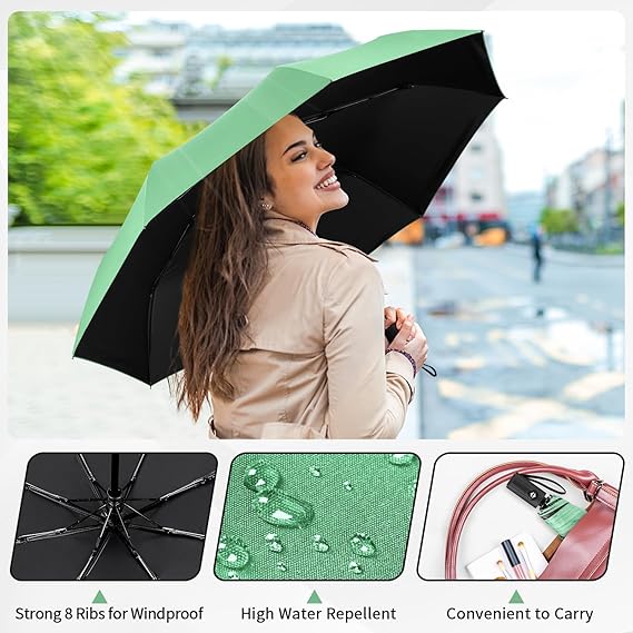 Windproof Travel Umbrella - Automatic Umbrellas for Rain, Compact Folding Umbrella with UV Protection, Lightweight Portable Design for Backpack/Walking/Car, Sun & Storm Ready