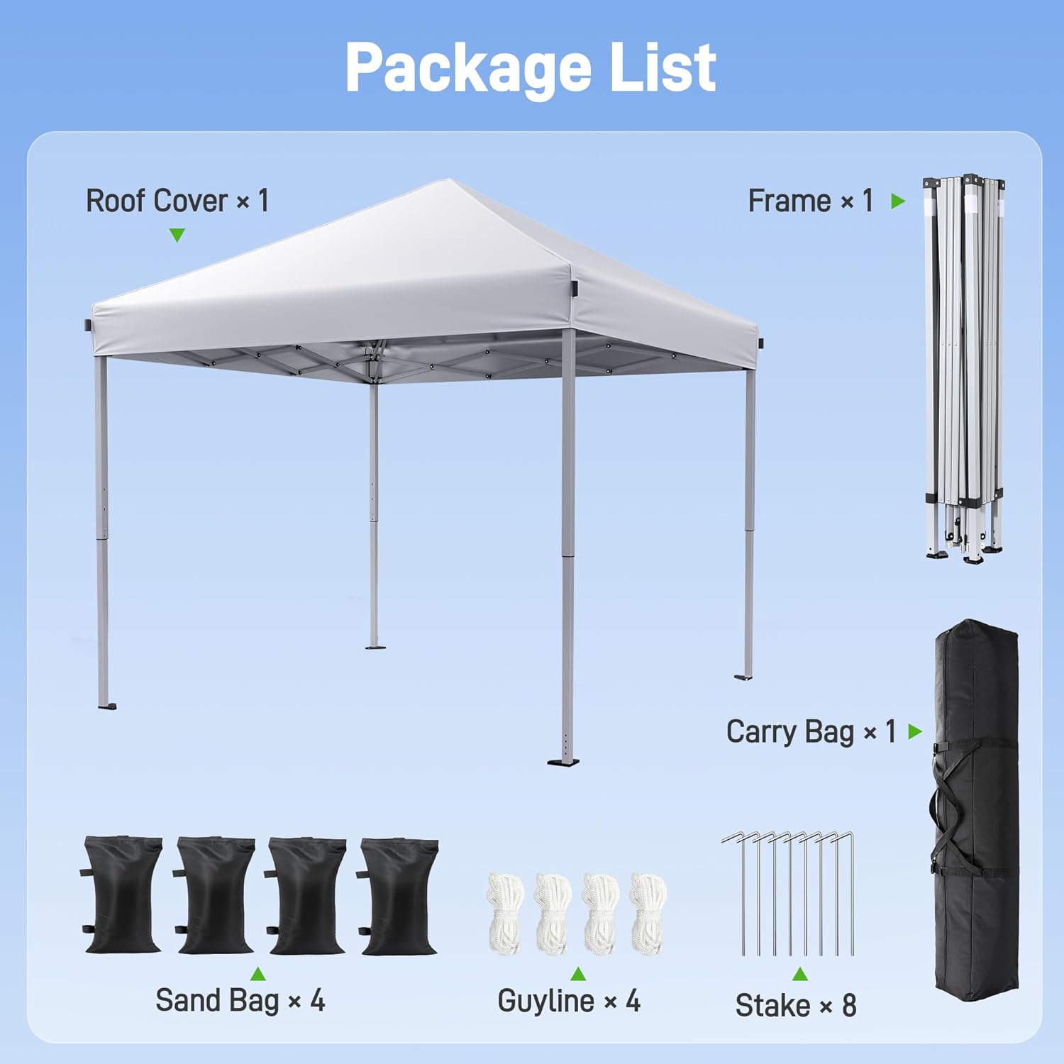 10x10 Pop Up Canopy, Portable Instant Canopy Tent with Carry Bag, 4 Sandbags and 8 Stakes for Outdoor Events, Parties & Camping