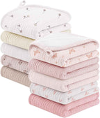 Bearmoss 10 Pack Muslin Burp Cloths, Soft Absorbent Baby Burping Cloths for Unisex Boys and Girls, Newborn Essentials Large Extra Washcloths, 20x10 inches