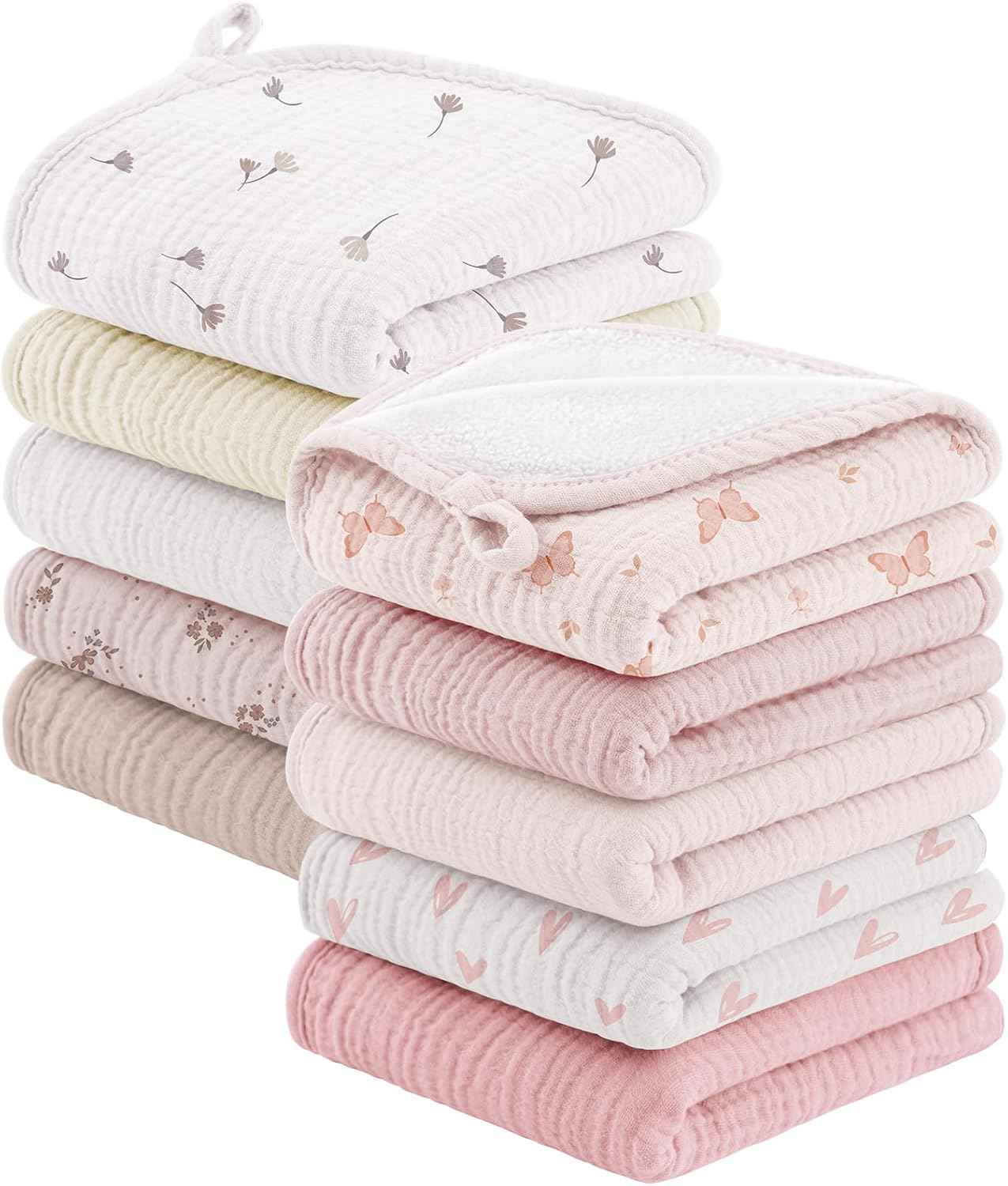 Bearmoss 10 Pack Muslin Burp Cloths, Soft Absorbent Baby Burping Cloths for Unisex Boys and Girls, Newborn Essentials Large Extra Washcloths, 20x10 inches