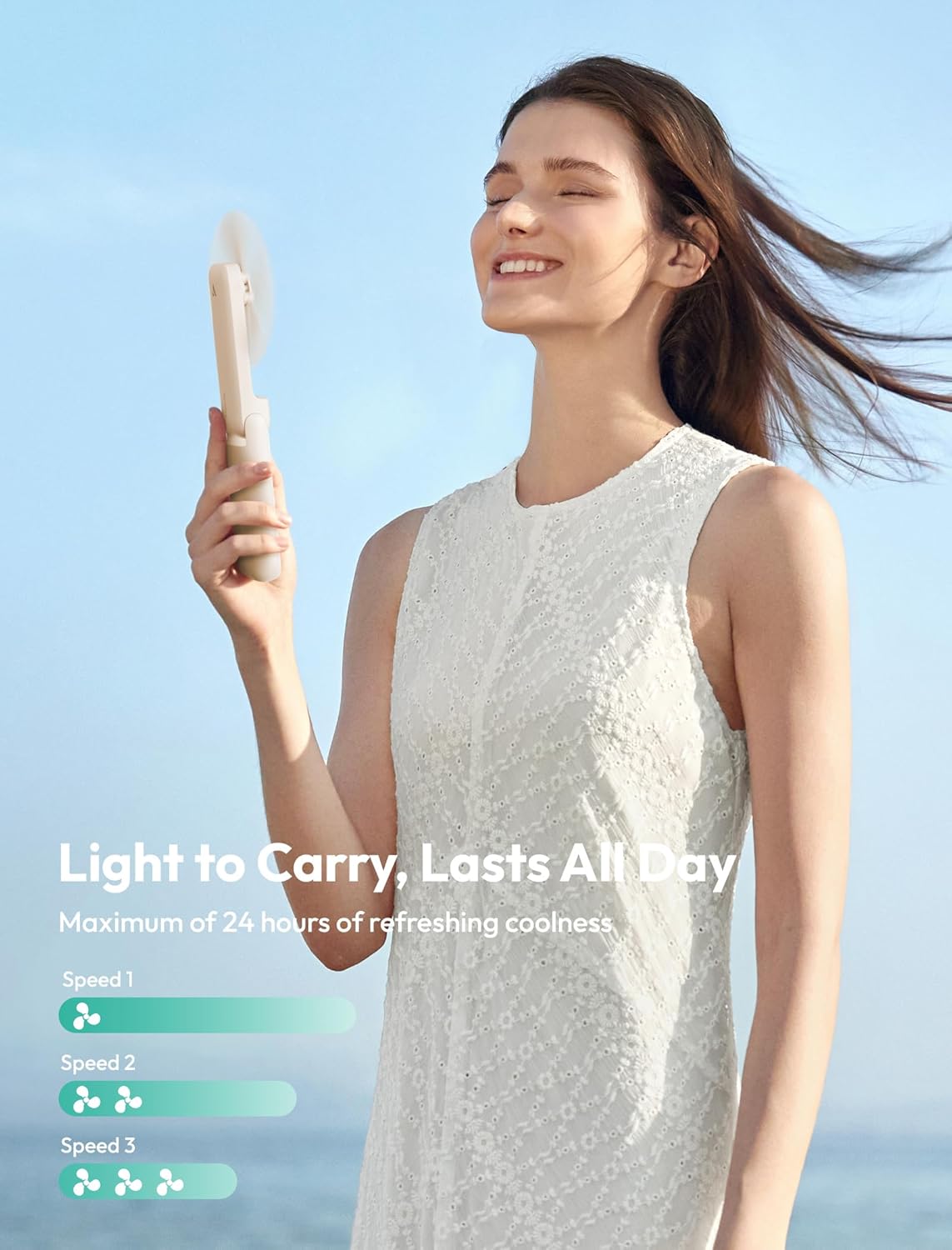 Aecooly Slim Portable Fan, Thin Handheld Fan, USB Rechargeable Mini Personal [24H Max Cooling Time], Battery Powered Small Foldable Pocket for Travel, Summer, Gifts for Women, Girls