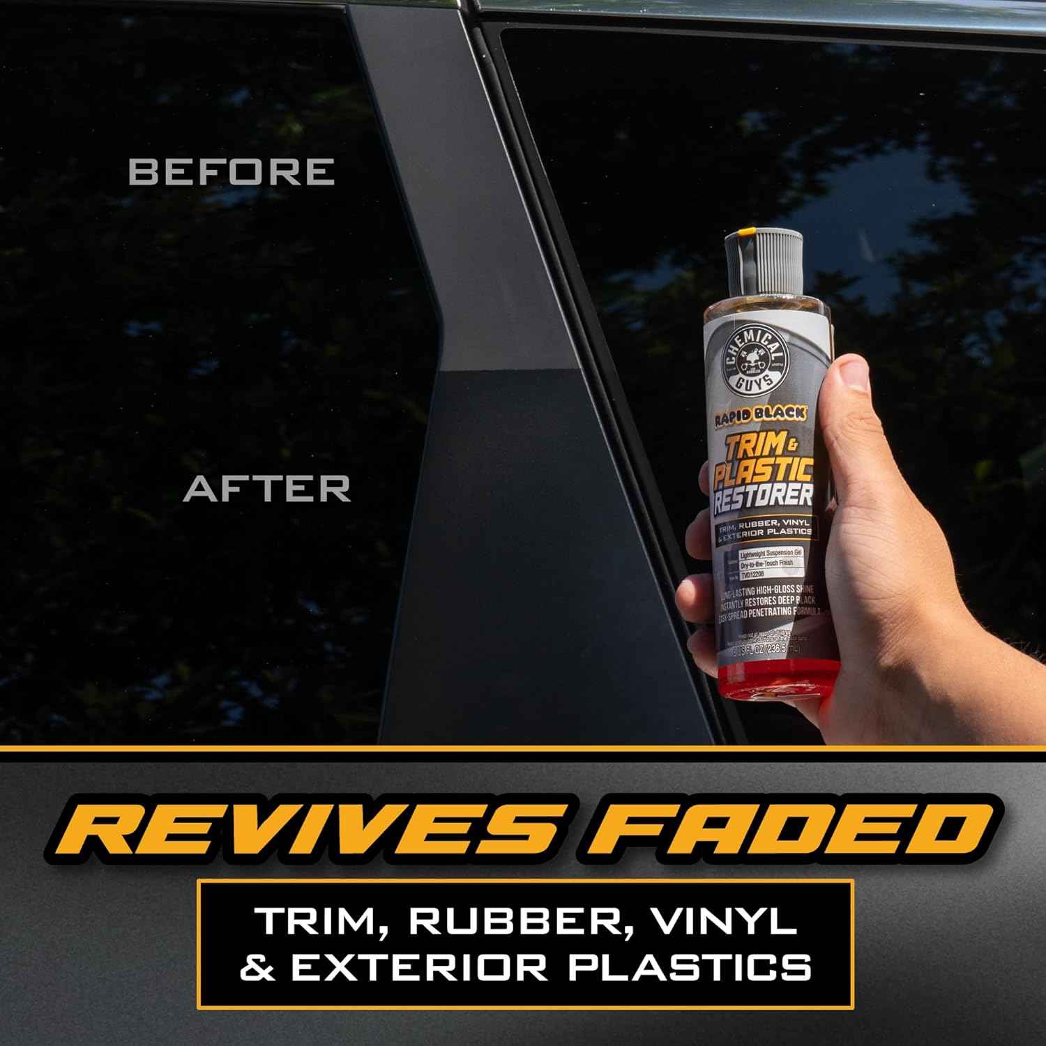 Chemical Guys Black Trim Restorer Gel Kit for Exterior Plastic, Rubber, and Vinyl, Restores Faded Trim with Deep Black Finish, Controlled Gel Application System