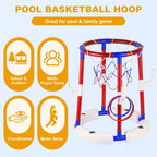 2-in-1 Poor Toy Basketball & Ring Toss Game with 4 Balls, 6 Rings&Pump, Summer Pool Toys Outdoor Water Fun Family Party for Age 3-12