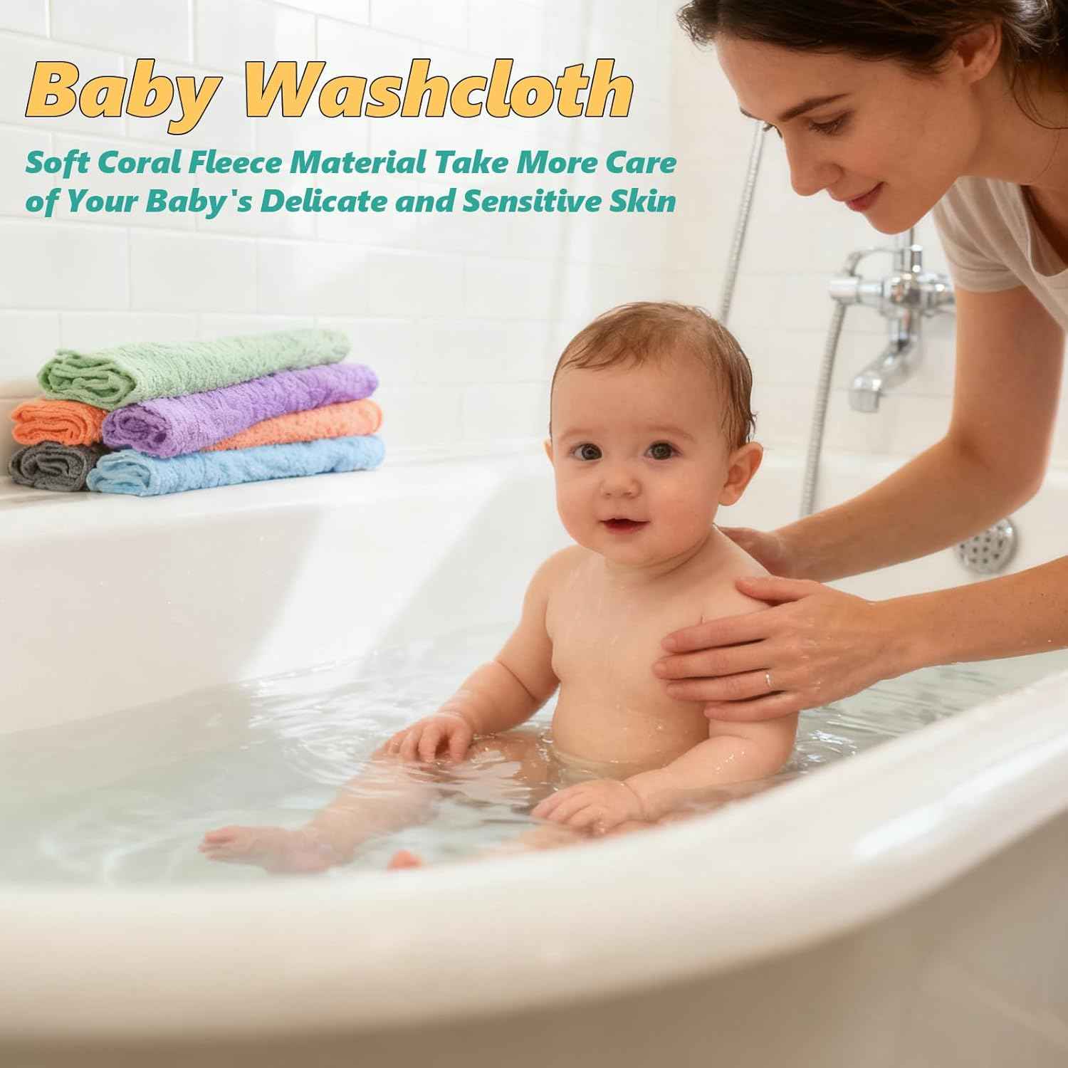 25 Pack Baby Washcloths, Microfiber Coral Fleece 7 x 9 Inch Baby Bath Face Towel, Baby Face Skin Wash Cloths Towels Set